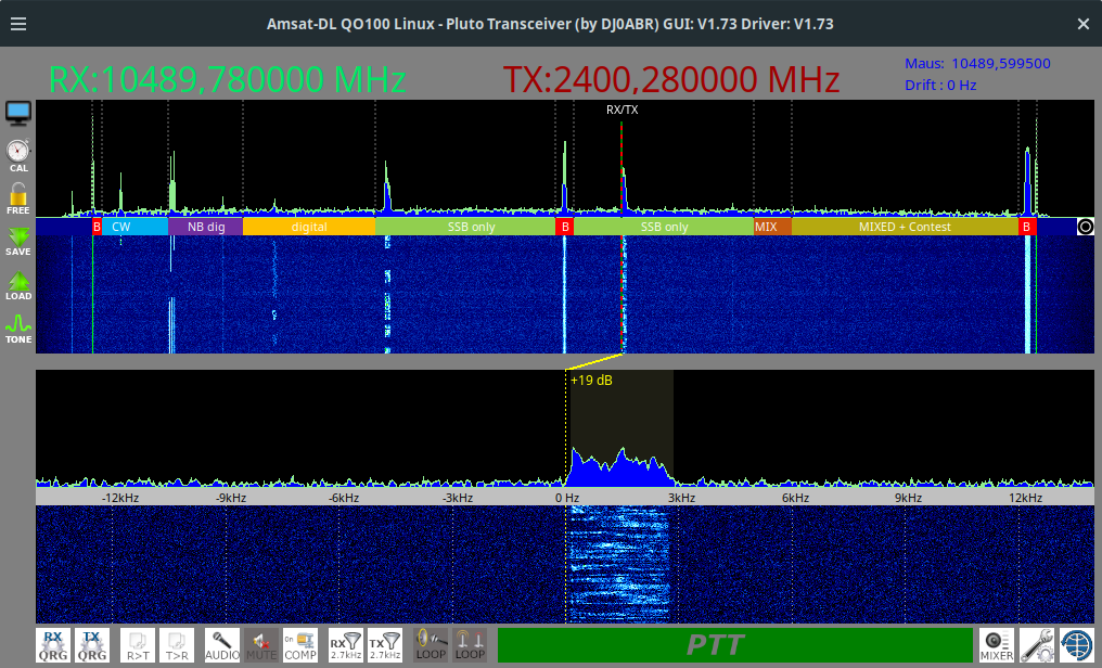 Screenshot of the AMSAT-DL QO-100 Linux Transceiver